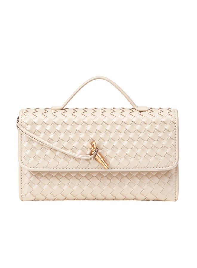 JYG Woven Handbag for Women Fashion Evening Shoulder Bag PU Leather Handmade Clutch Purse Beige Casual Crossbody Bags 2024 - Image 1