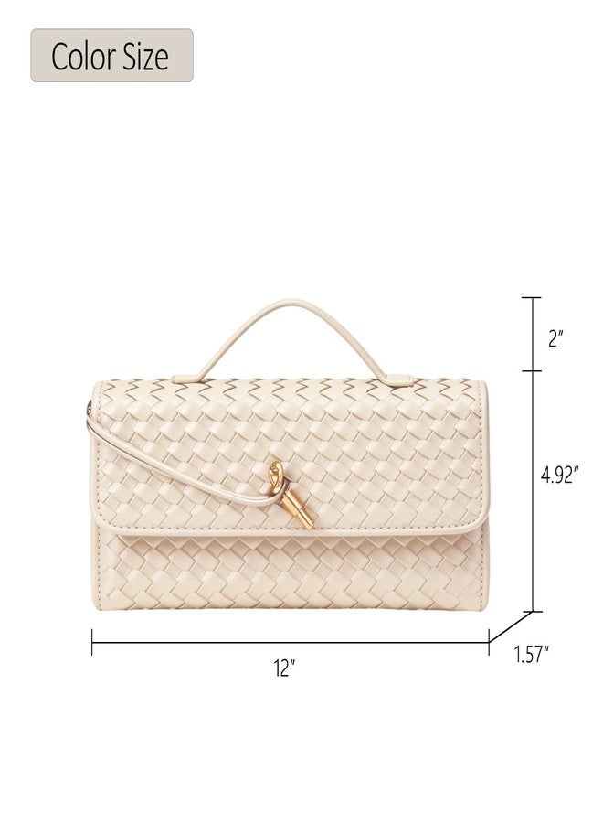 JYG Woven Handbag for Women Fashion Evening Shoulder Bag PU Leather Handmade Clutch Purse Beige Casual Crossbody Bags 2024 - Image 5