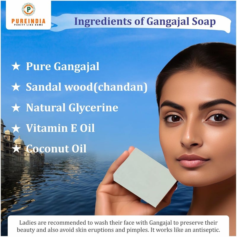 Pureindia Handmade Gangajal Soap All Skin Type Made with Gangajal sandalwoodHoney  Camphor 100gm Each Pack Of 2 - Image 2