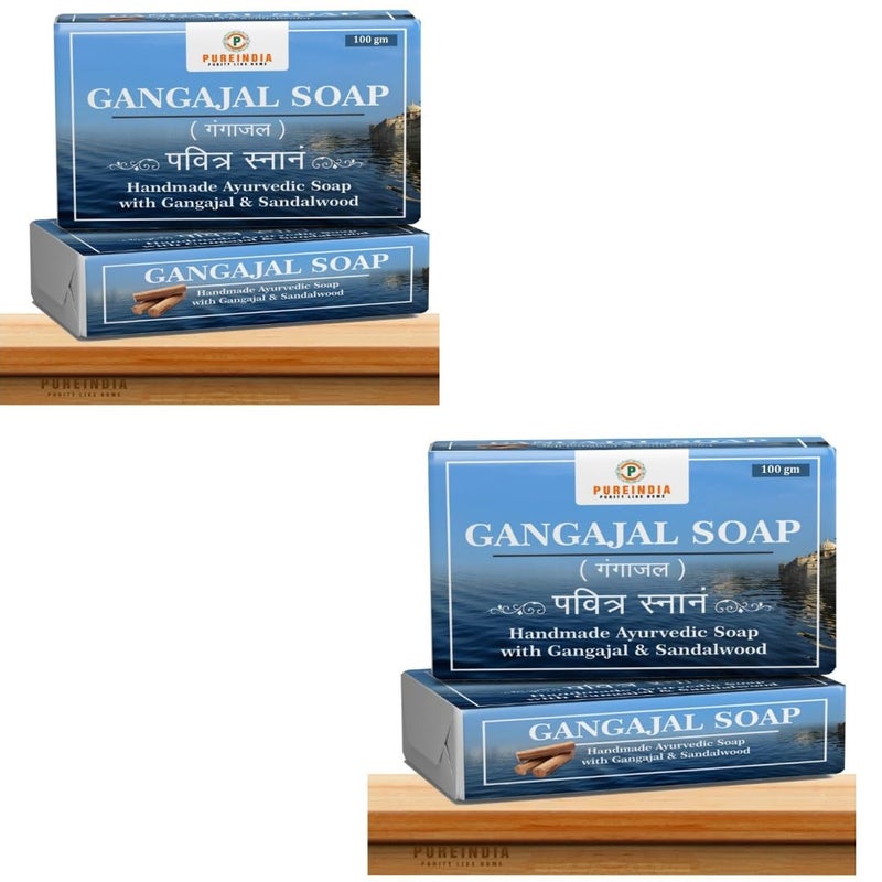 Pureindia Handmade Gangajal Soap All Skin Type Made with Gangajal sandalwoodHoney  Camphor 100gm Each Pack Of 2 - Image 1