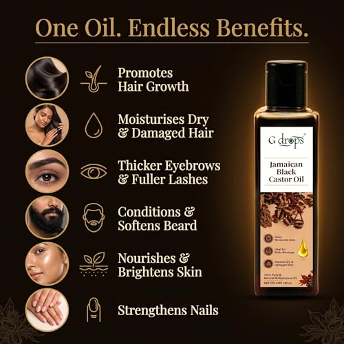 G Drops Jamaican Black Castor Oil – Cold Pressed, 100% Pure & Unrefined JBCO for Hair Growth, Thicker Eyebrows, Longer Eyelashes & Scalp Nourishment | For Men & Women | 100ml - Image 3
