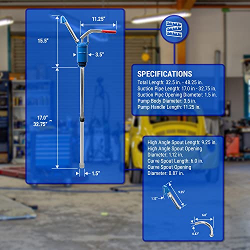 TERA PUMP Heavy Duty Manual Hand-Operated Drum Barrel Pump Lever-Action High Viscosity for Thicker Liquids Motor Oil, Gear Oil, Cutting Oils, Lubricants, etc. - Image 2