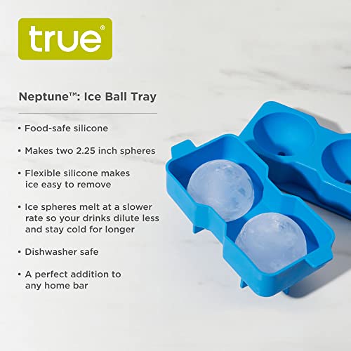 True Neptune Sphere Ice Cube Mold - Food-Safe Silicone Large Craft Ice Ball Maker Mold for Cocktails - 2.25 Inch Ice Spheres, Blue, 2-Piece Set of 1 - Image 2