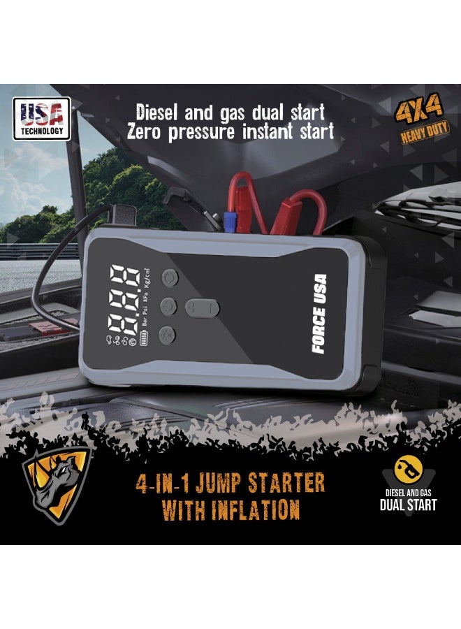 FORCE USA Jump Starter with Air Pump, 12000mAh Battery, 12V 1000A Peak Current, 150PSI Air Compressor, 100W Power – Portable Car Jump Starter for Gasoline Engines up to 5.0L & Diesel Engines up to 3.0L - Image 2