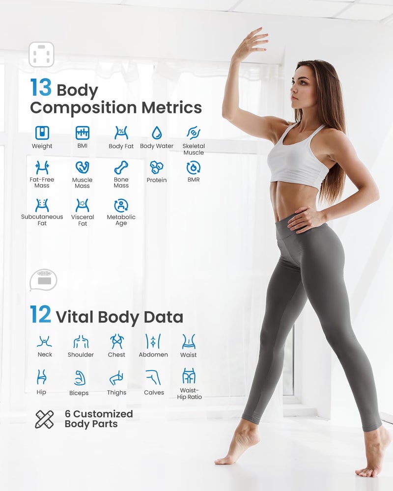 RENPHO Smart Scale and Tape Measure for Body, Digital Bluetooth Scale for Body Weight with Body Tape Measure for Body Measuring, Weight Loss, Muscle Gain, 400 lbs, Inches/m - Image 3