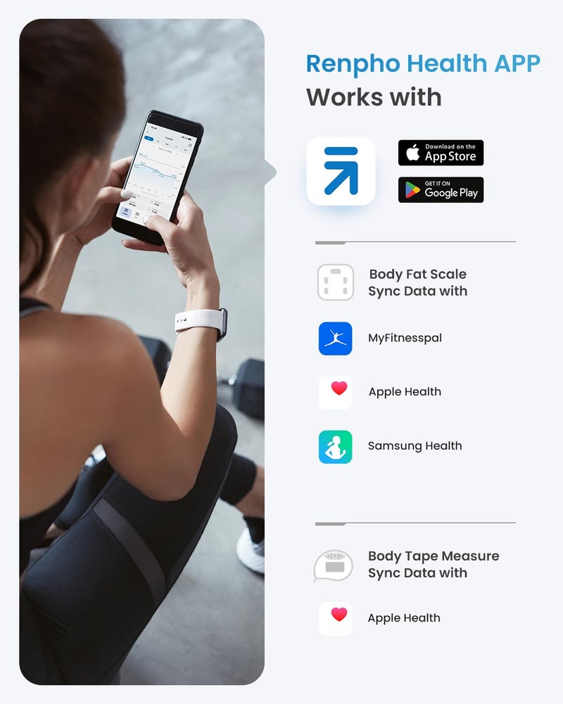 RENPHO Smart Scale and Tape Measure for Body, Digital Bluetooth Scale for Body Weight with Body Tape Measure for Body Measuring, Weight Loss, Muscle Gain, 400 lbs, Inches/m - Image 4