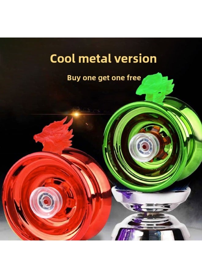 Generic Alloy Yo-Yo Children's Genuine Yo-Yo Luminous Toy Boy Auto Swing Beginner Yoyo-Color: Blazing Red + Bamboo Leaf Green (2 Finger Cots + 4 Ropes Free)  - Image 1