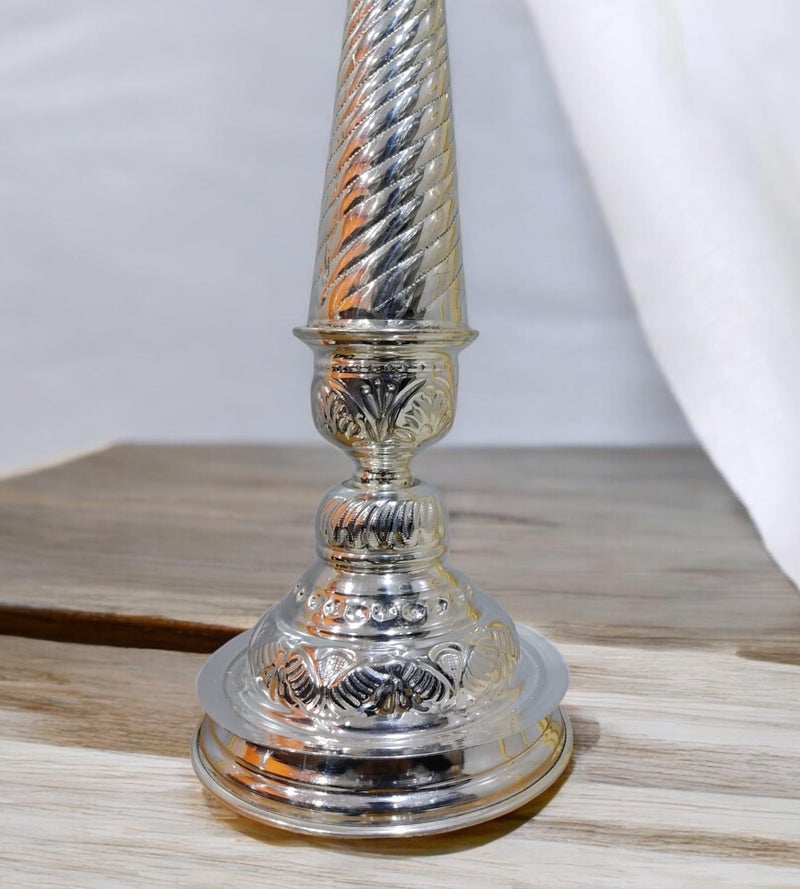 Sigaram 21 Inch German Silver Peacock Handle Diya for Home & Temple Pooja Decore K4430 - Image 3