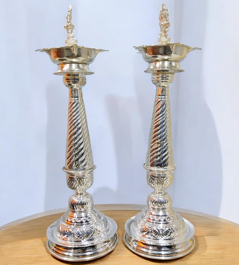 Sigaram 21 Inch German Silver Peacock Handle Diya for Home & Temple Pooja Decore K4430 - Image 4