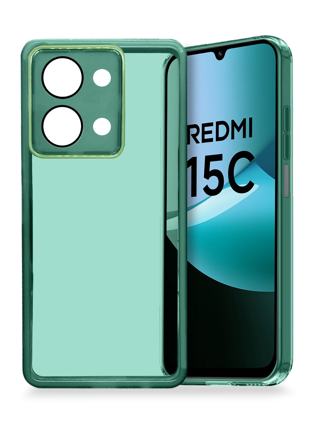 Wtech Xiaomi Redmi 15C 4G 2025 Soft Transparent Camera Lens Protection TPU Silicone Ultra Thin Phone Stylish Electroplated Camera Border Back Case Cover - Dark Green