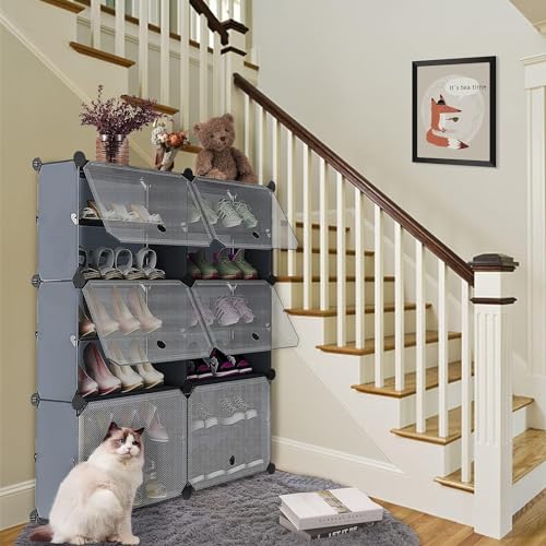 KEEKOS Shoe Rack Plastic,Portable with Dustproof Door, Multi-Purpose Plastic for Home Foldable Portable Shelves Chappal, Slipper, Heels, Boots,Stand (Light Grey, 12-Shelf-6-Door) - Image 3