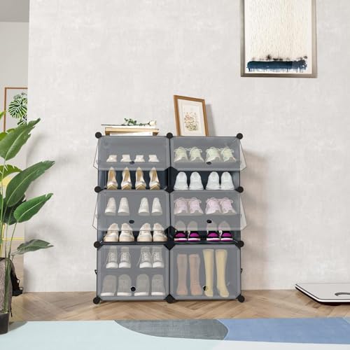 KEEKOS Shoe Rack Plastic,Portable with Dustproof Door, Multi-Purpose Plastic for Home Foldable Portable Shelves Chappal, Slipper, Heels, Boots,Stand (Light Grey, 12-Shelf-6-Door) - Image 1