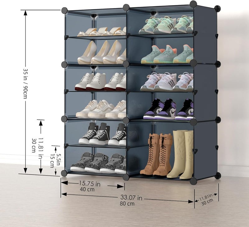 KEEKOS Shoe Rack Plastic,Portable with Dustproof Door, Multi-Purpose Plastic for Home Foldable Portable Shelves Chappal, Slipper, Heels, Boots,Stand (Light Grey, 12-Shelf-6-Door) - Image 2