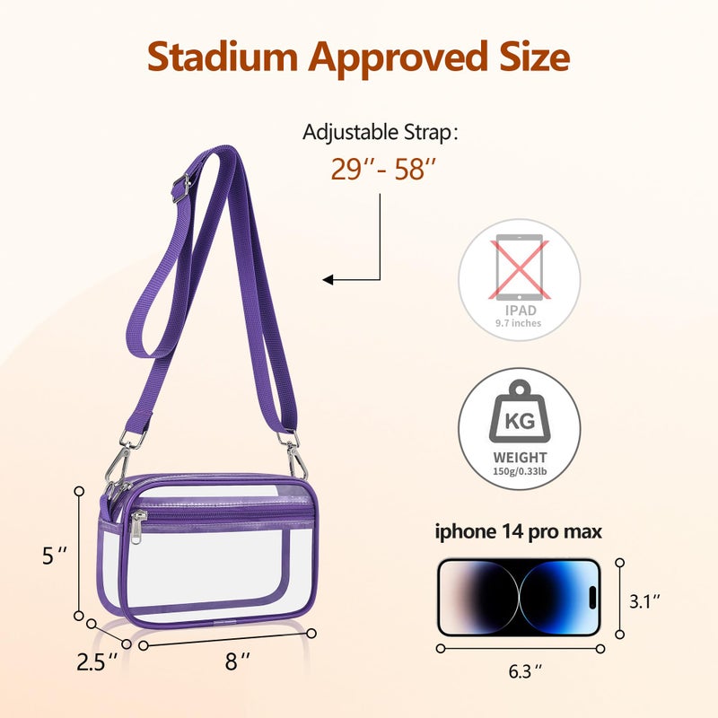 Bagenius Clear Bag for Stadium Events Clear Purse with Removable Strap Transparent Bag for Concert and Sport Events, Purple - Image 3