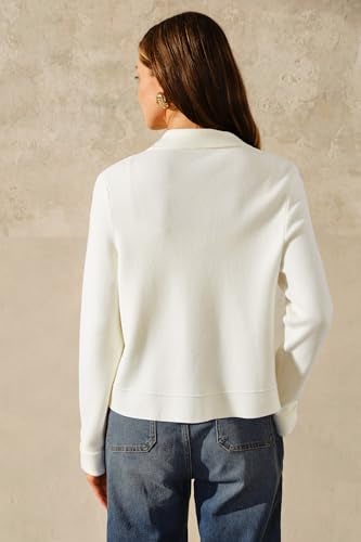 Arach&Cloz Women's Spring Cropped Casual Jacket 2026 Lightweight Button Collared Lapel Long Sleeve Fashion Shacket with Pocket Trendy Work Dressy Cardigan Sweater Wool Blend Top Clothes(White,M) - Image 4