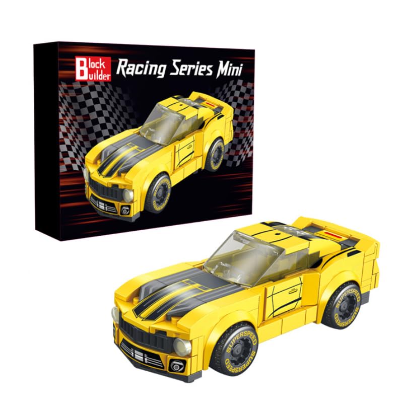 Block Builder Racing Car Building Block Set Racing Car Building Blocks for Kids and Adults Yellow - Image 1