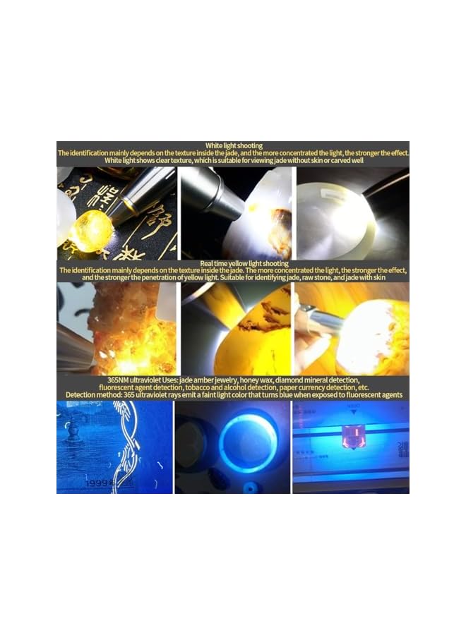 promass Three in One Rechargeable LEDs Expert Jade Appraisal Flashlight, Jewelry Appraisal Gemstones Diamond, White and Yellow Light and 365NM Ultraviolet Lamp. - Image 3