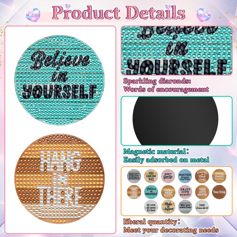 Saysurey 16 Pcs Diamond Art Magnet Kits Diamond Painting Magnets DIY for Adults Crafts Refrigerator Painting Stickers Kits for Gifts Home Decor(Inspirational) - Image 3