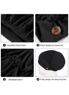 Geyoga 3 Pieces Bouffant Caps With Buttons Unisex Stretchy Headband Turban With Buttons For Women (Black)  - Image 3
