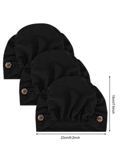 Geyoga 3 Pieces Bouffant Caps With Buttons Unisex Stretchy Headband Turban With Buttons For Women (Black)  - Image 2