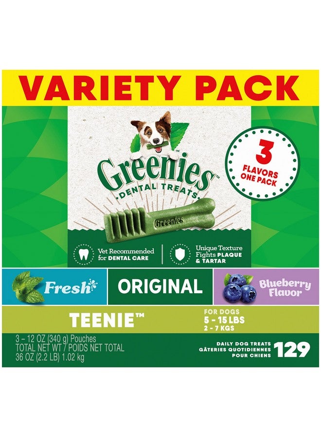 Greenies Teenie Natural Dog Dental Care Chews Oral Health Dog Treats 3-Flavor Variety Pack, (3) 12 oz. Pouches, 129 Total Treats - Image 1