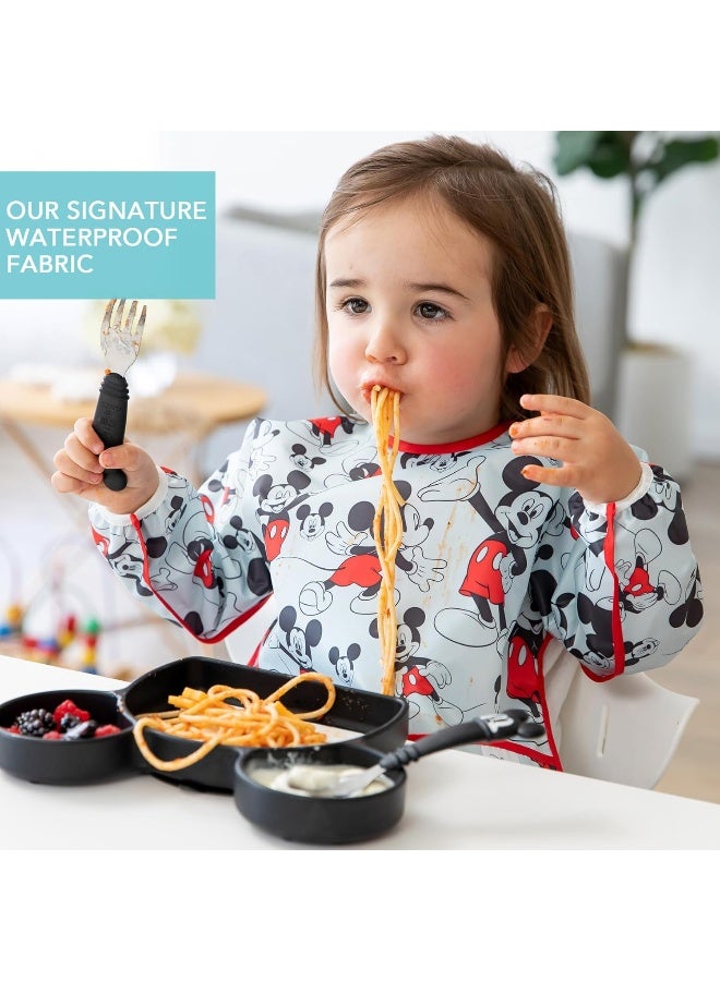 Bumkins Disney Bibs, Baby and Toddler Girls and Boys 6-24 Months, Long Sleeve, Essential Must Have for Eating, Feeding, Mess Saving Lightweight Waterproof Fabric Sleeved Smock, Mickey Mouse Classic - Image 3