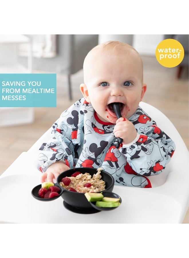 Bumkins Disney Bibs, Baby and Toddler Girls and Boys 6-24 Months, Long Sleeve, Essential Must Have for Eating, Feeding, Mess Saving Lightweight Waterproof Fabric Sleeved Smock, Mickey Mouse Classic - Image 2