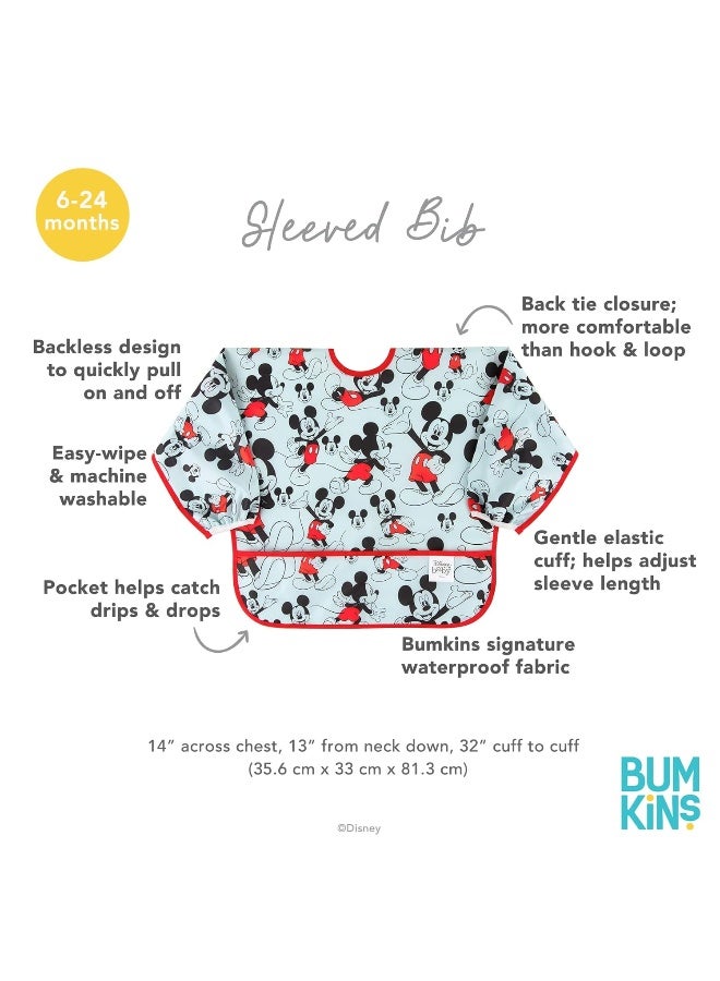 Bumkins Disney Bibs, Baby and Toddler Girls and Boys 6-24 Months, Long Sleeve, Essential Must Have for Eating, Feeding, Mess Saving Lightweight Waterproof Fabric Sleeved Smock, Mickey Mouse Classic - Image 5