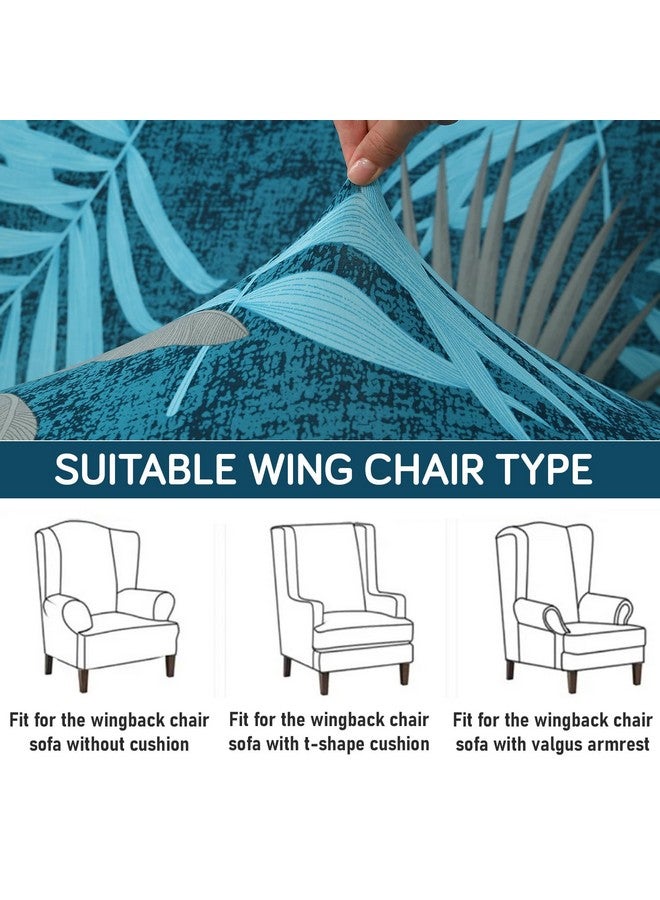 HOKIPO HOKIPO 140 GSM Fully Covered Wingback Chair Cover, Sea Blue Tropical Leaves (AR-5135-D10) - Image 4