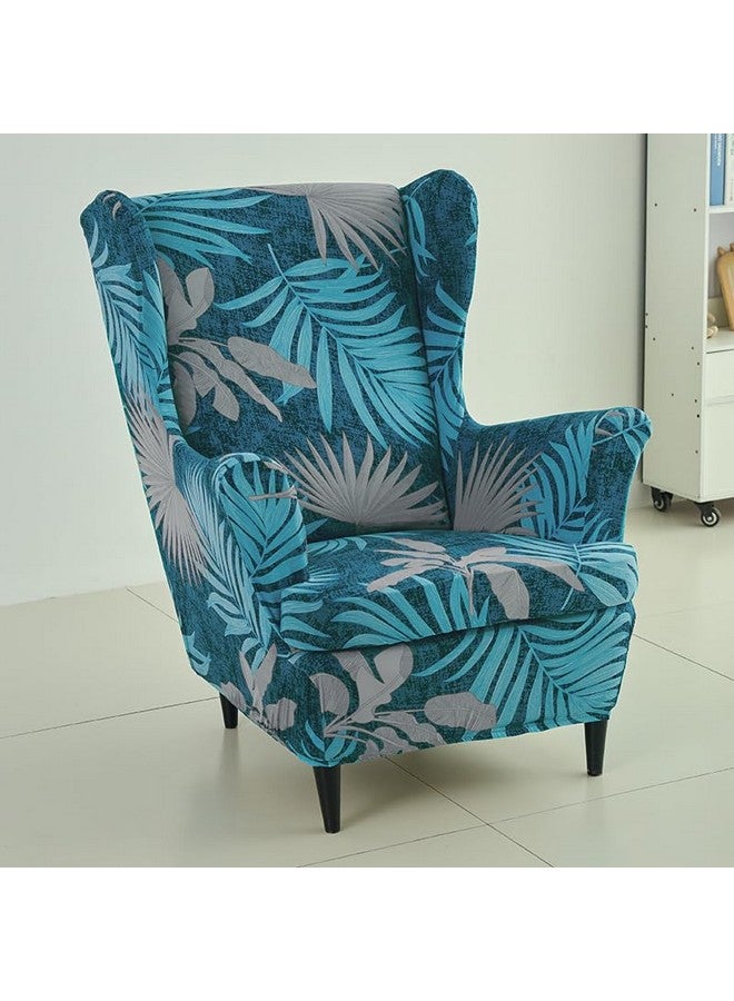 HOKIPO HOKIPO 140 GSM Fully Covered Wingback Chair Cover, Sea Blue Tropical Leaves (AR-5135-D10) - Image 1