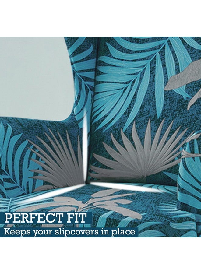HOKIPO HOKIPO 140 GSM Fully Covered Wingback Chair Cover, Sea Blue Tropical Leaves (AR-5135-D10) - Image 3