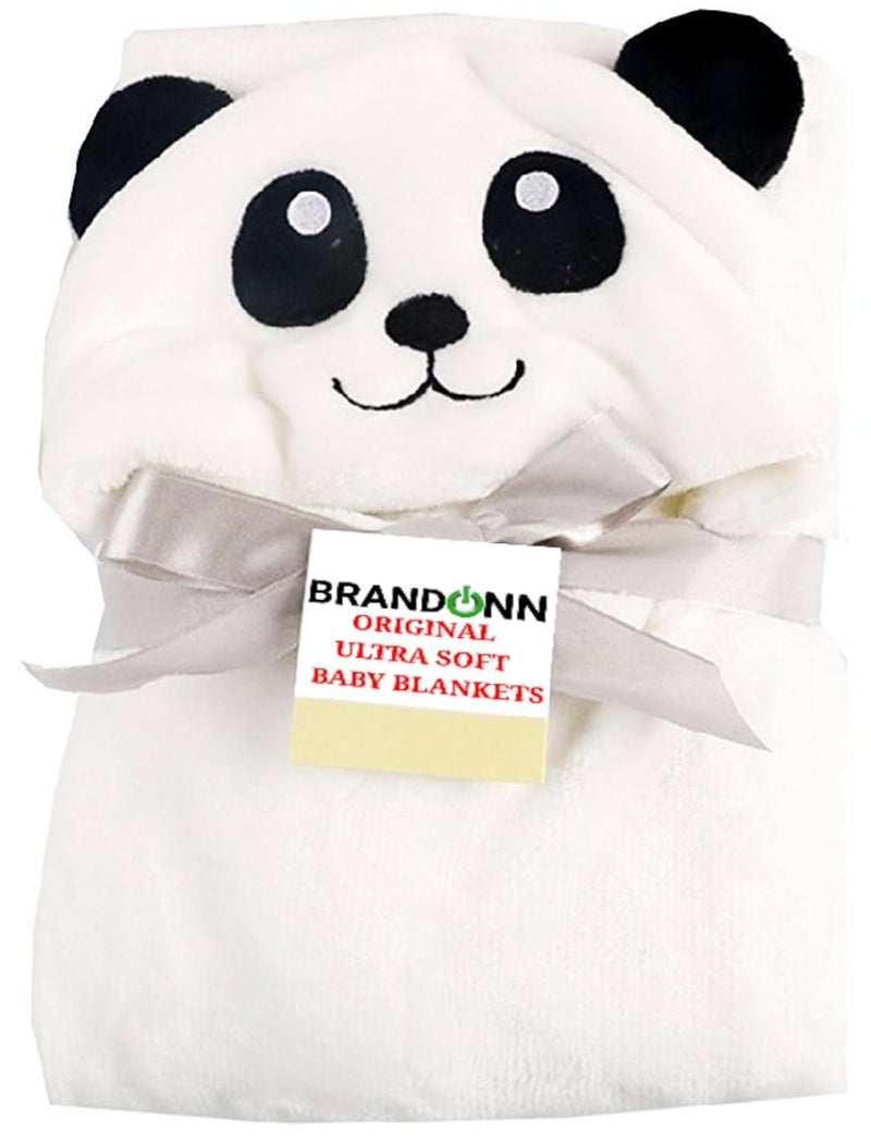 BRANDONN Fashions for Newborn Hooded Designer Ultrasoft Baby Blanket for Babies Cum Baby Bath Towel (White Panda) - Image 1