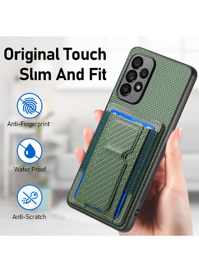 اس-توب جراب لهاتف Samsung Galaxy M23 5G مصنوع من ألياف الكربون مع حامل قابل للطي وحقيبة بطاقات مرنة - Image 5