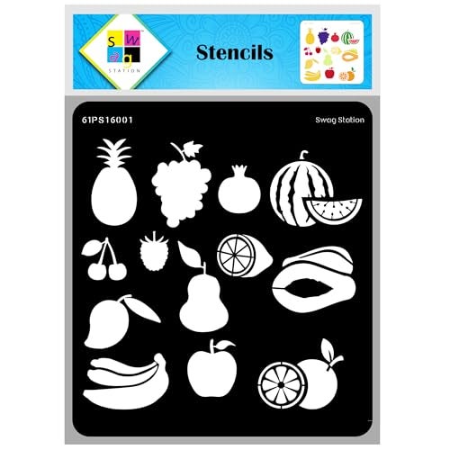 SWAGSTATION Stencils for Kids & Craft - Fruit, Alphabets & More - 12x12 Inches - Image 1