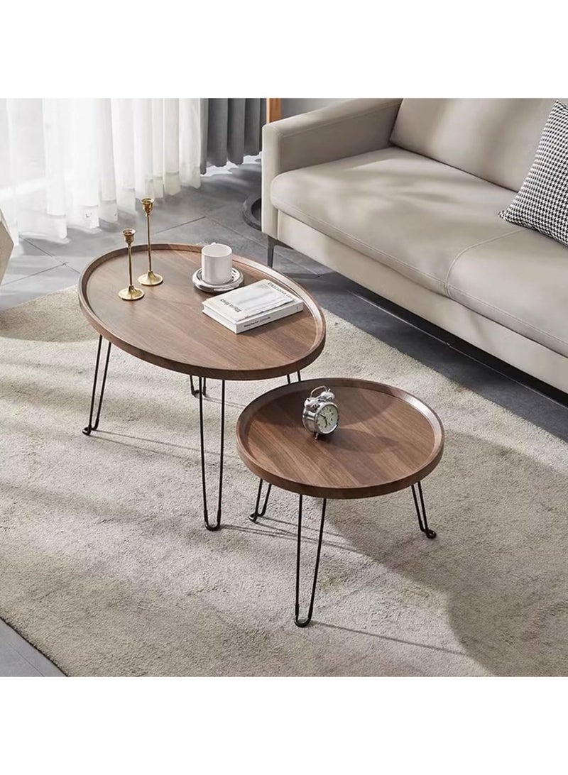 Coffee Table Set of 2 Stackable MDF Top Side Table Round Set Table Combination Small Set Table Set Industrial Style Side Table Round for Living Room, Balcony