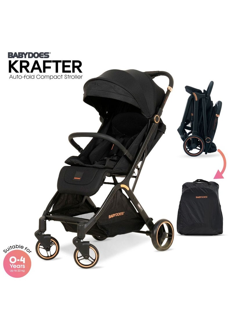 BABYDOES كرافتير – عربة أطفال قابلة للطي مدمجة، حزام أمان 5 نقاط، مسند ظهر وقاعدة قدم قابلة للتعديل، من 0 إلى 4 سنوات (22 كجم)، أسود - Image 1
