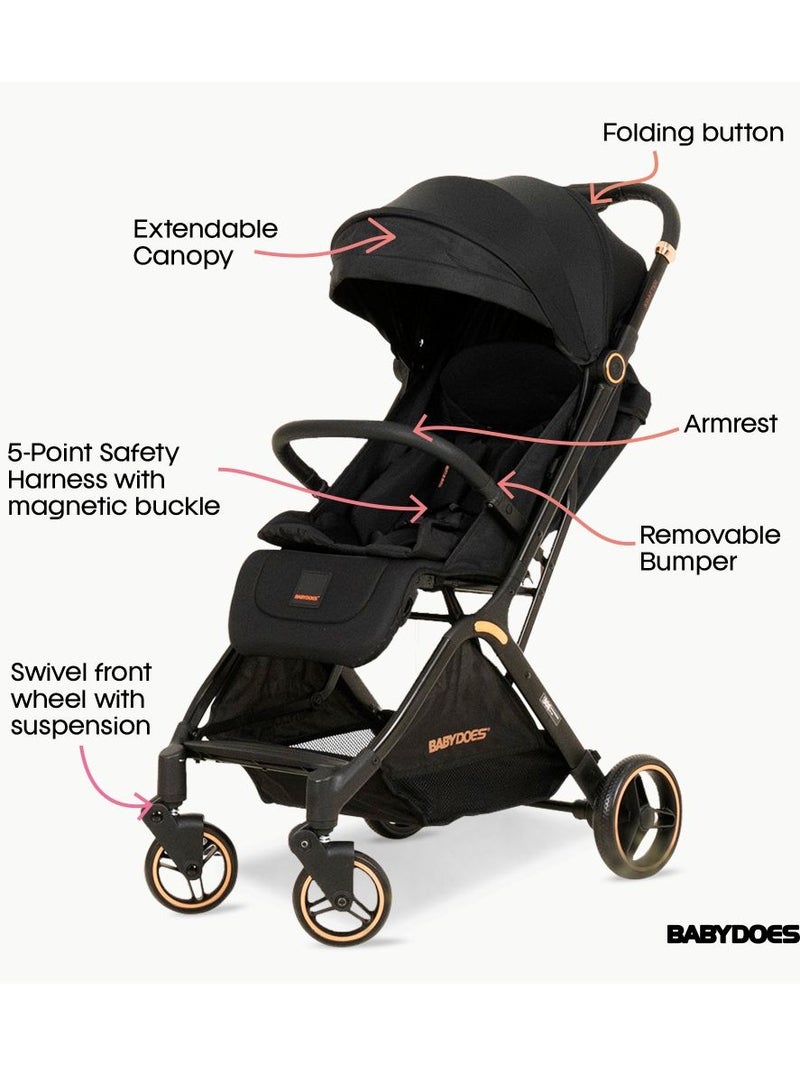 BABYDOES كرافتير – عربة أطفال قابلة للطي مدمجة، حزام أمان 5 نقاط، مسند ظهر وقاعدة قدم قابلة للتعديل، من 0 إلى 4 سنوات (22 كجم)، أسود - Image 2