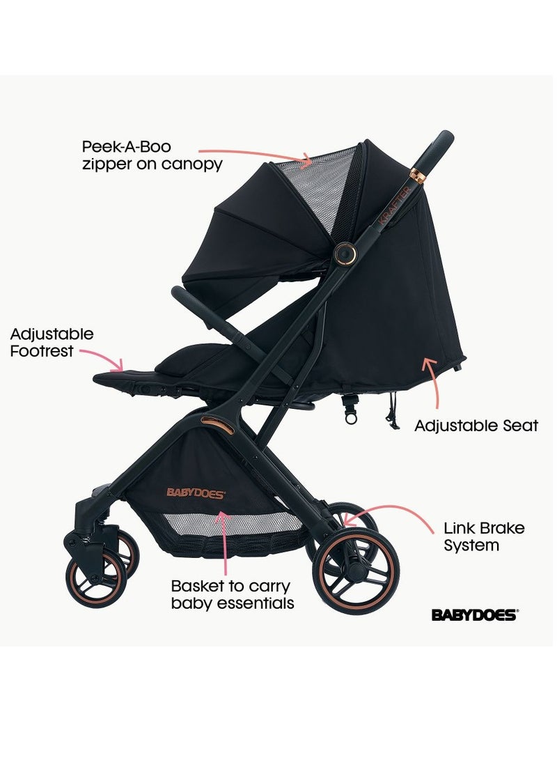BABYDOES كرافتير – عربة أطفال قابلة للطي مدمجة، حزام أمان 5 نقاط، مسند ظهر وقاعدة قدم قابلة للتعديل، من 0 إلى 4 سنوات (22 كجم)، أسود - Image 3