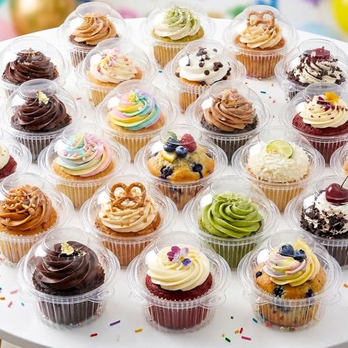 HANSGO 80Pack Individual Cupcake Containers with Lid 43 x 32 Inches Plastic Clear Cupcake Holder for Wedding Baby Shower Birthday Party Supply - Image 1