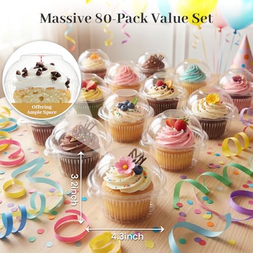 HANSGO 80Pack Individual Cupcake Containers with Lid 43 x 32 Inches Plastic Clear Cupcake Holder for Wedding Baby Shower Birthday Party Supply - Image 3