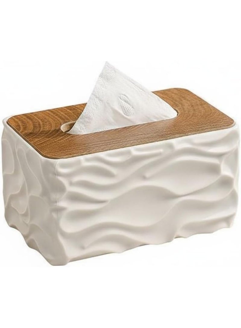 KITCHENOO Wood Lid Tissue Holder Large Capacity Rectangular Napkin Dispenser Wide Opening Wavy Tissue Box for Bedroom, Office - Image 1