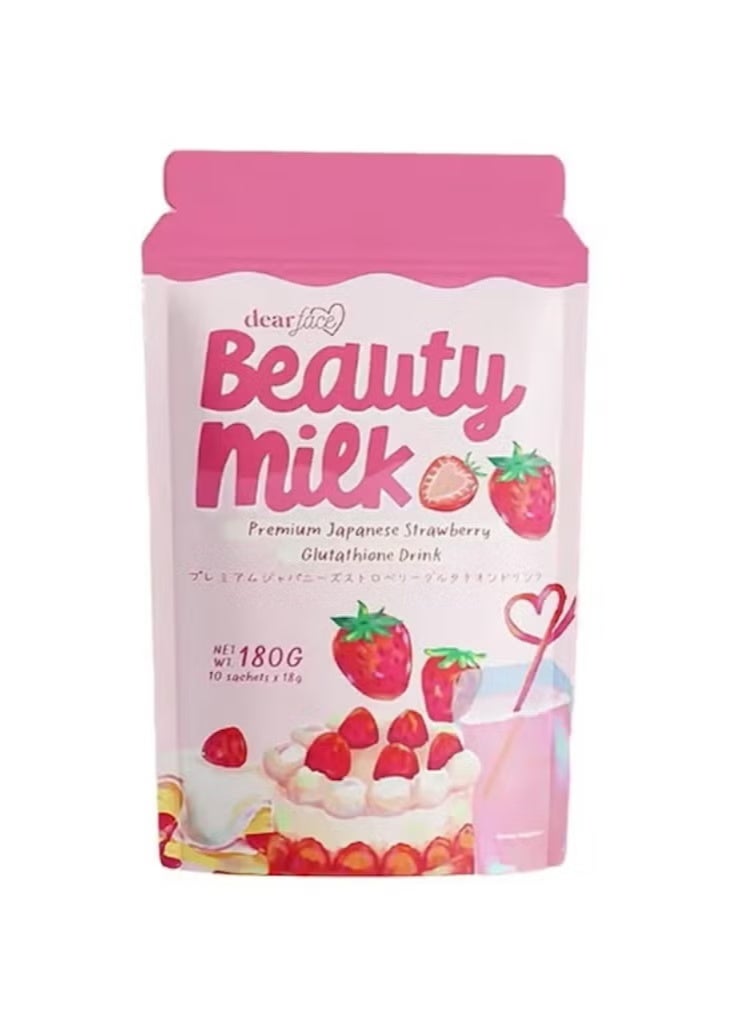 Dear Face Glutathione Beauty Milk – Japanese Collagen Drink for Skin Whitening – Strawberry, 180g - Image 1
