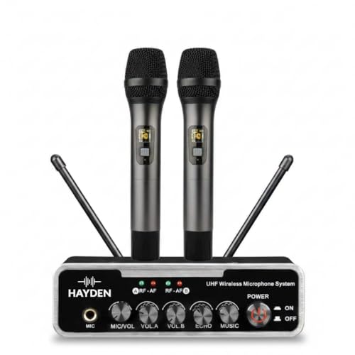 HAYDEN HY-X7 Echo Mic Dynamic Wireless Karaoke Microphone System for Home with 2 UHF Metal Body Mics, Bluetooth, Optical & AUX Input & Output, Adjustable Volume & Echo, Smart TV, Sound Bar Compatible - Image 1