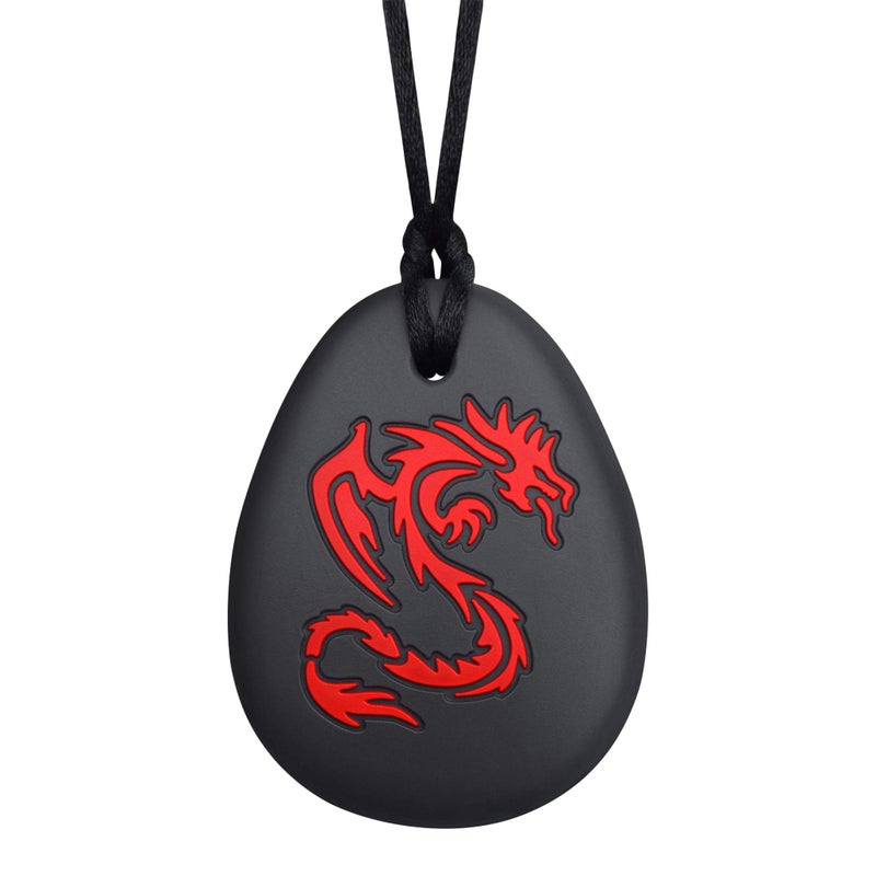 Munchables Jewelry For Kids that Chew Munchables Dragon Sensory Chew Necklace Chewy Fidget Stim Toy Jewelry for Boys and Girls RedBlack