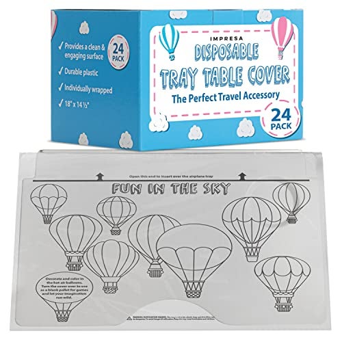 Impresa Disposable Airplane Table Cover for Kids & Adults - 24-Pack - 18 x 14.5 in, Clear with Black Print, Modern Style - Fits Most Airplane Tray Tables & Hygienic Protection - Image 1