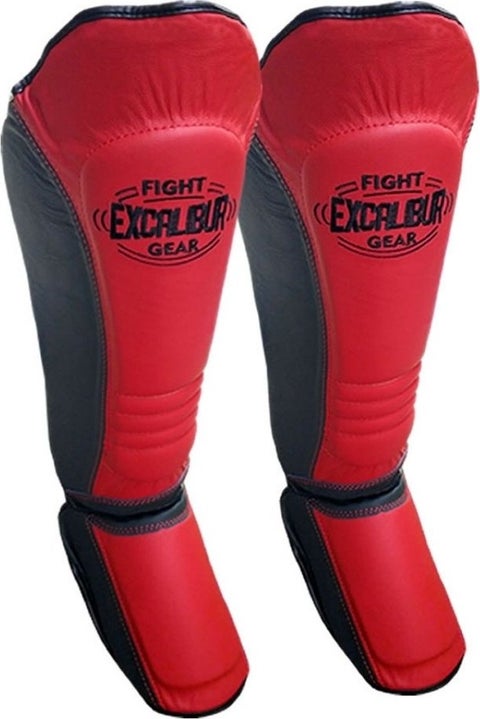 Beta Shin Guard Genuine Leather Red Black S-M