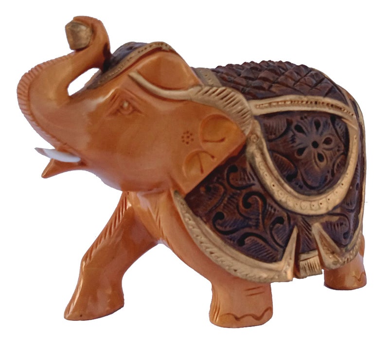 Purpledip Wooden Elephant Statue: Handmade Collectible Figurine (12343) - Image 4