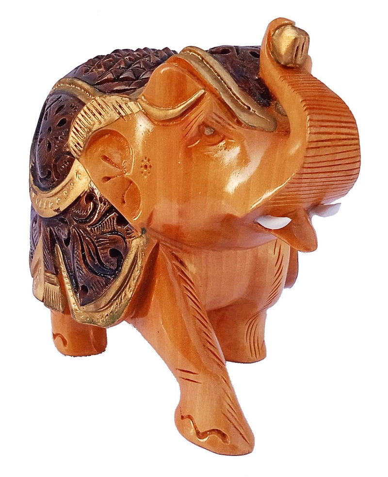 Purpledip Wooden Elephant Statue: Handmade Collectible Figurine (12343) - Image 3