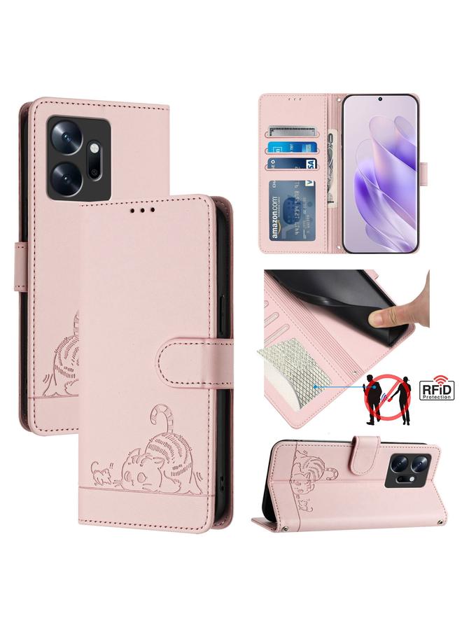Zaboon Case For Infinix Zero 20 Cat Rat Embossed Pattern RFID Leather Phone Case with Lanyard - Image 1
