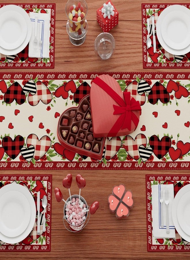 XCHI Buffalo Plaid Love Hearts Roses Flowers Valentine's Day Table Runner Table Decoration for Party Home Kitchen Dining Holiday Decor 13x72 Inch - Image 4